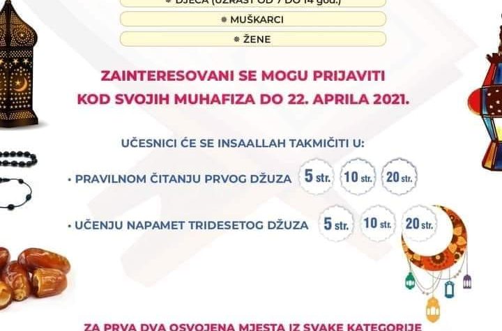 MEDŽLIS ISLAMSKE ZAJEDNICE ORGANIZUJE TAKMIČENJE U UČENJU KUR'ANA